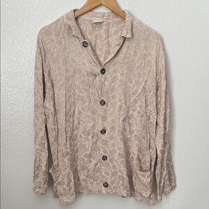 CP Shapes beige cream button down embroidered floral print lagenlook shirt M